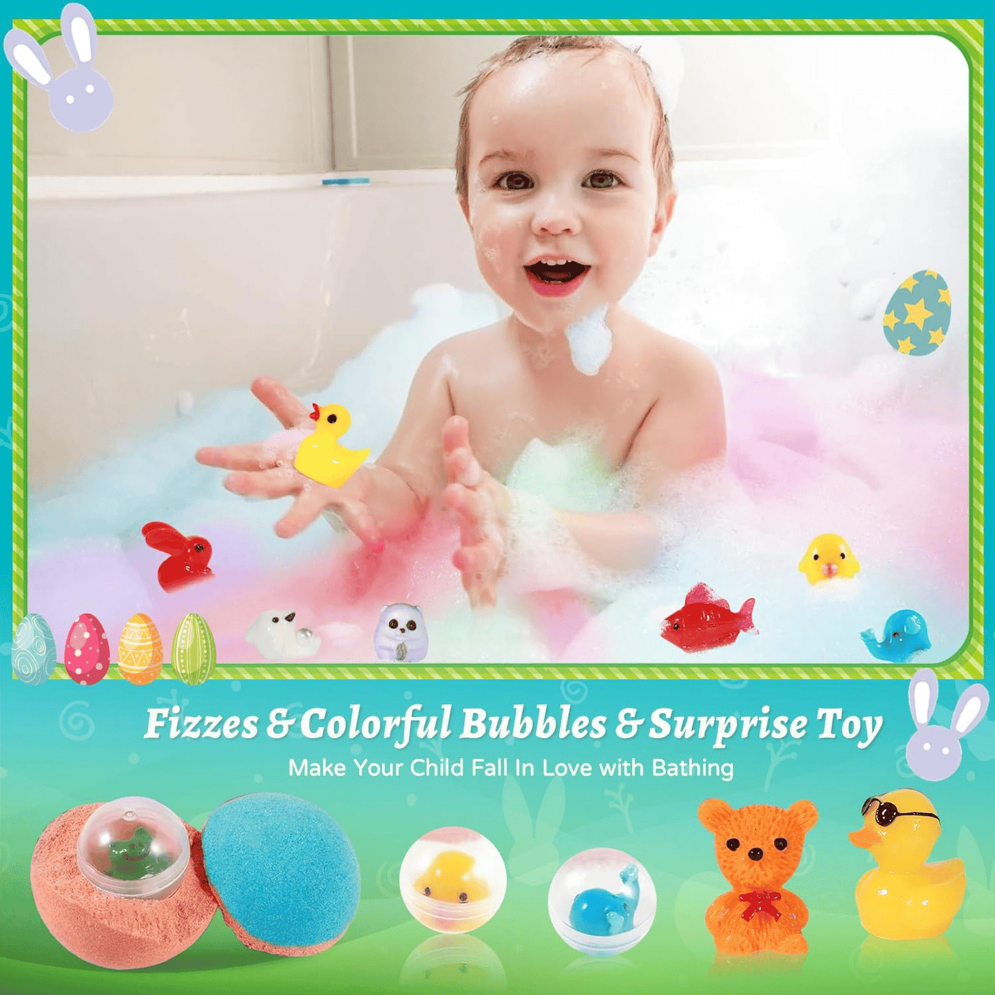 🔥LAST DAY 49% OFF - 🛁 Natural Bath Bombs for Kids with Mega Bubbles & Surprise Inside 🥚✨ Same as in the video