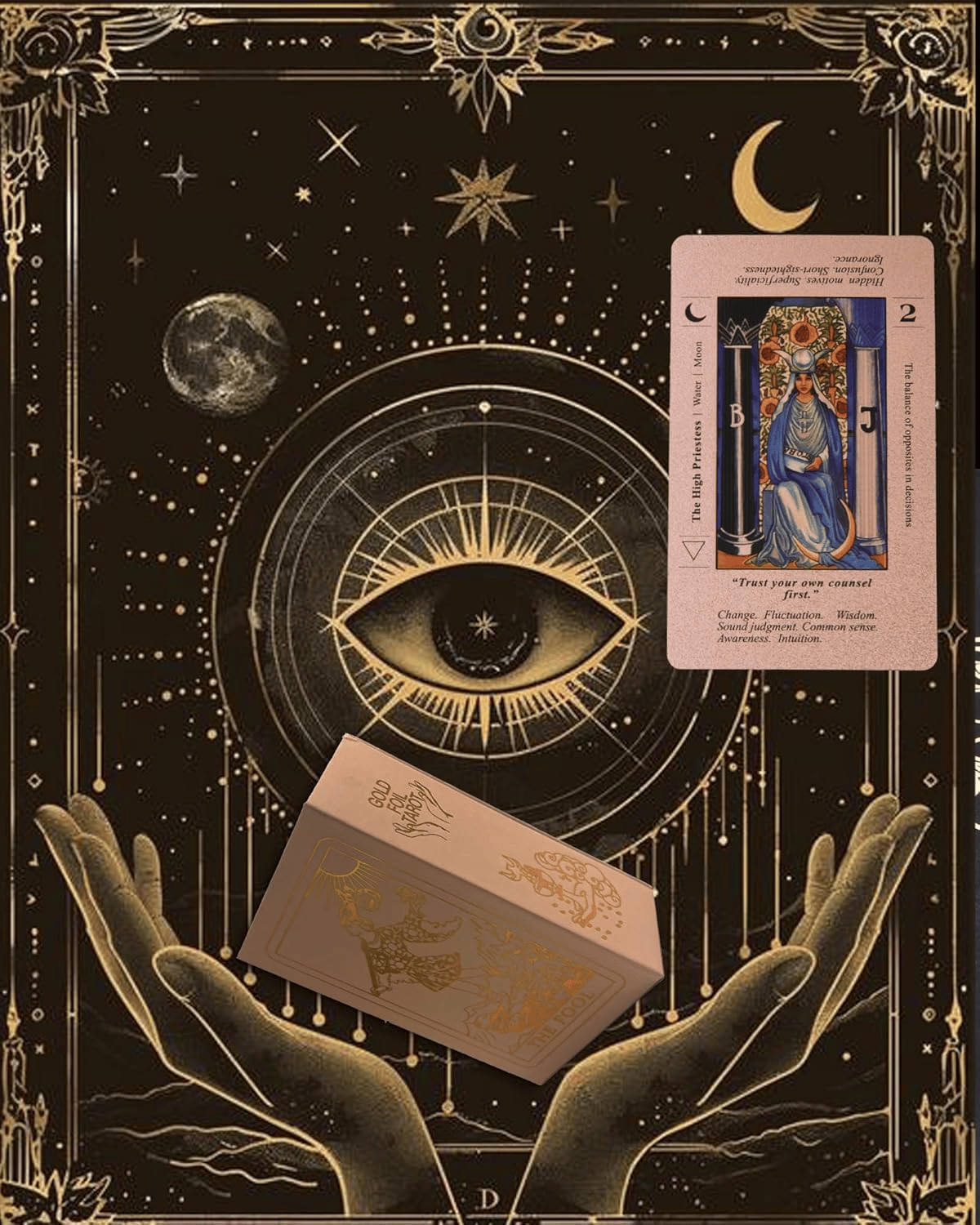 🔮Rose Gold Witchy Tarot Deck – Waterproof Foil & Guide Book for Beginners