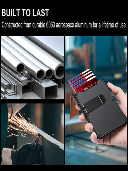 Minimalist Men’s Slim Wallet: 9 - 13 Cards, Money Clip, ID Window. RFID - Blocking, Aluminum Bifold Pop - Up SpringStatements