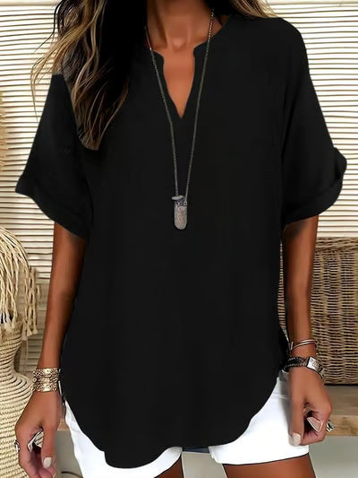 🔥New Arrival 49% OFF🔥Women's Plain Short Sleeve Blouse, Casual Solid Color Top for Daily Wear, Ladies Clothes for All Seasons