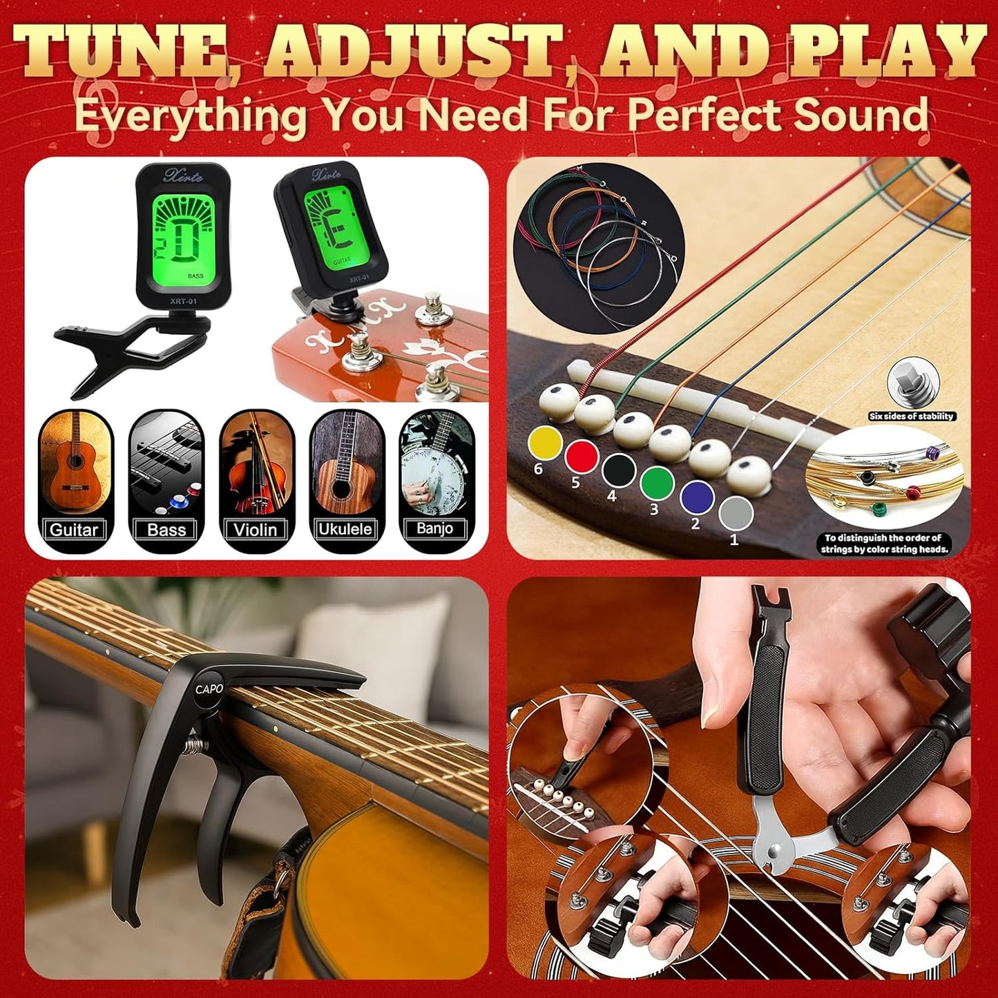 🎸uitar Advent Calendar 2025 Adult Teens, 24 Days Christmas Countdown Calendar with Gutiar Picks Capo, Tuner, Strings & Accessories Christmas Gifts for Guitar Player Family Friends🎶