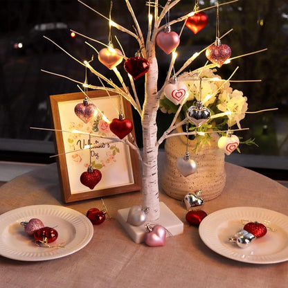 🔥Last Day 49% OFF -Valentines Day Decor Lighted Birch Tree with Heart Ornaments
