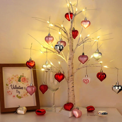 🔥Last Day 49% OFF -Valentines Day Decor Lighted Birch Tree with Heart Ornaments