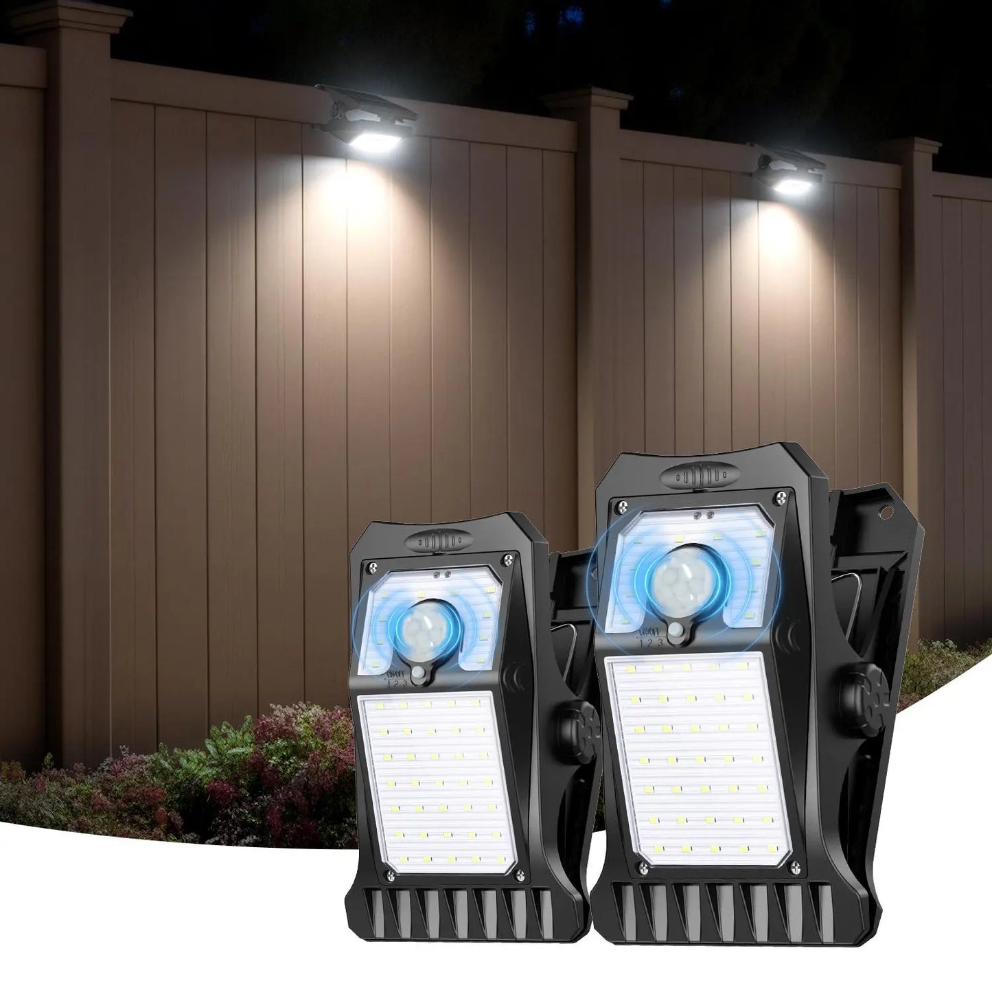 Solar Clip Lights with Motion Sensor,IP65 Waterproof Wireless Security Lighting for Yard