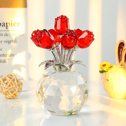 ⏰Last 4 hours Sale: Save 50%-Crystal Colorful Rose Flower Collectible Figurine with Vase