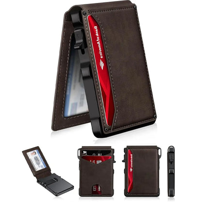 Minimalist Men’s Slim Wallet: 9 - 13 Cards, Money Clip, ID Window. RFID - Blocking, Aluminum Bifold Pop - Up SpringStatements