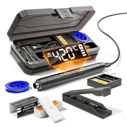 LCD Portable USB Adjustable-Temperature Soldering Iron Gun, Corded Solder Iron, Home DIY Soldering Kit with Storage Box, Electronic Soldering Tool