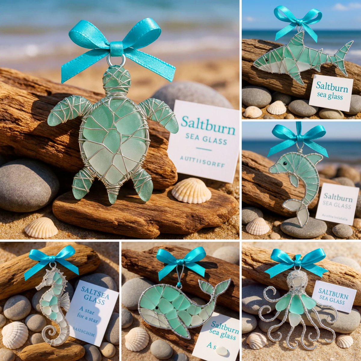 🌊✨ Handmade Sea Glass Ocean Ornament Collection