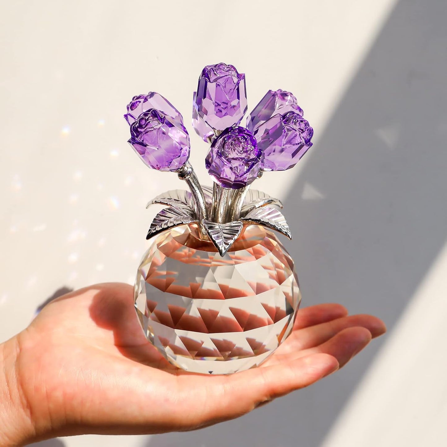 ⏰Last 4 hours Sale: Save 50%-Crystal Colorful Rose Flower Collectible Figurine with Vase