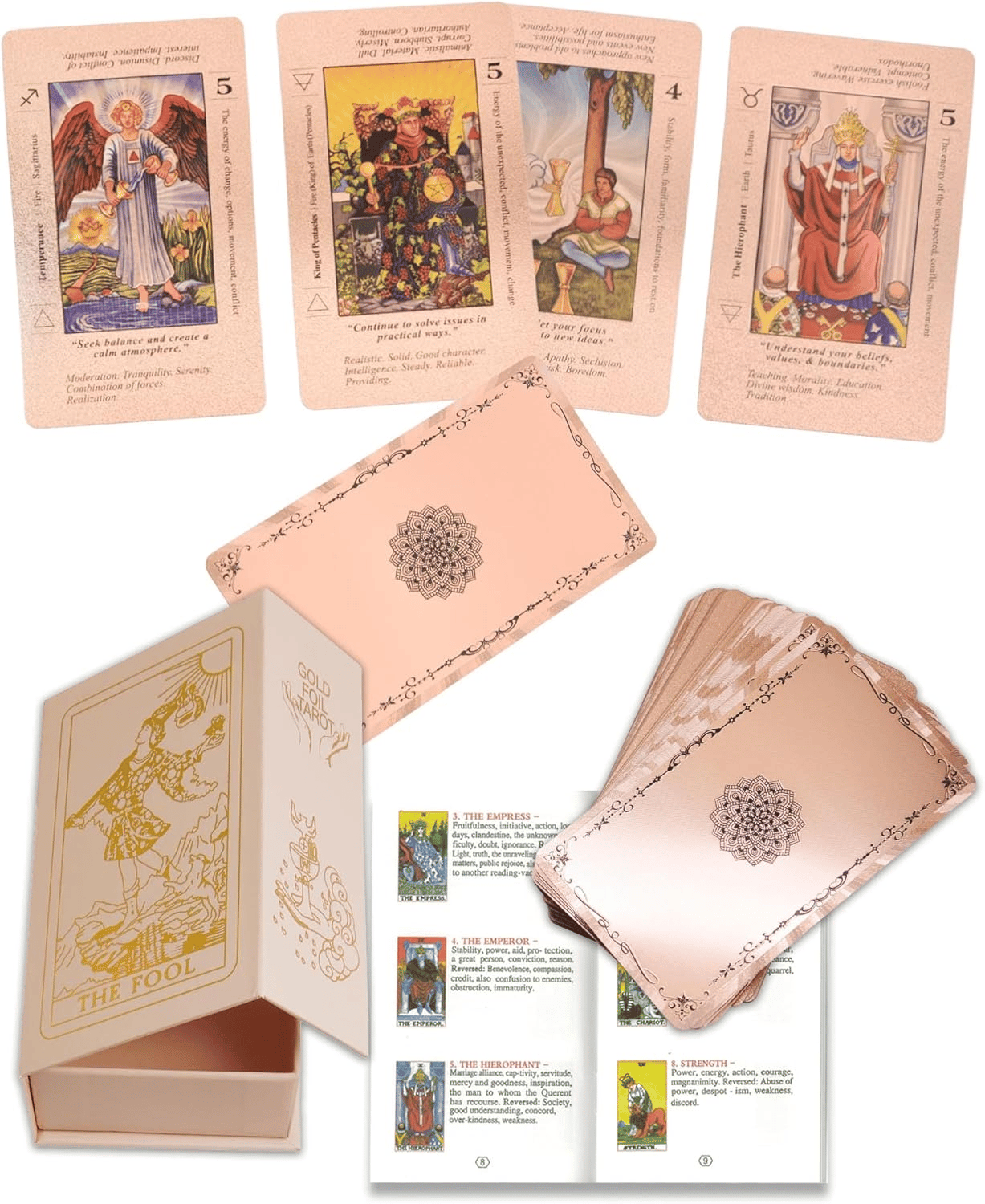 🔮Rose Gold Witchy Tarot Deck – Waterproof Foil & Guide Book for Beginners