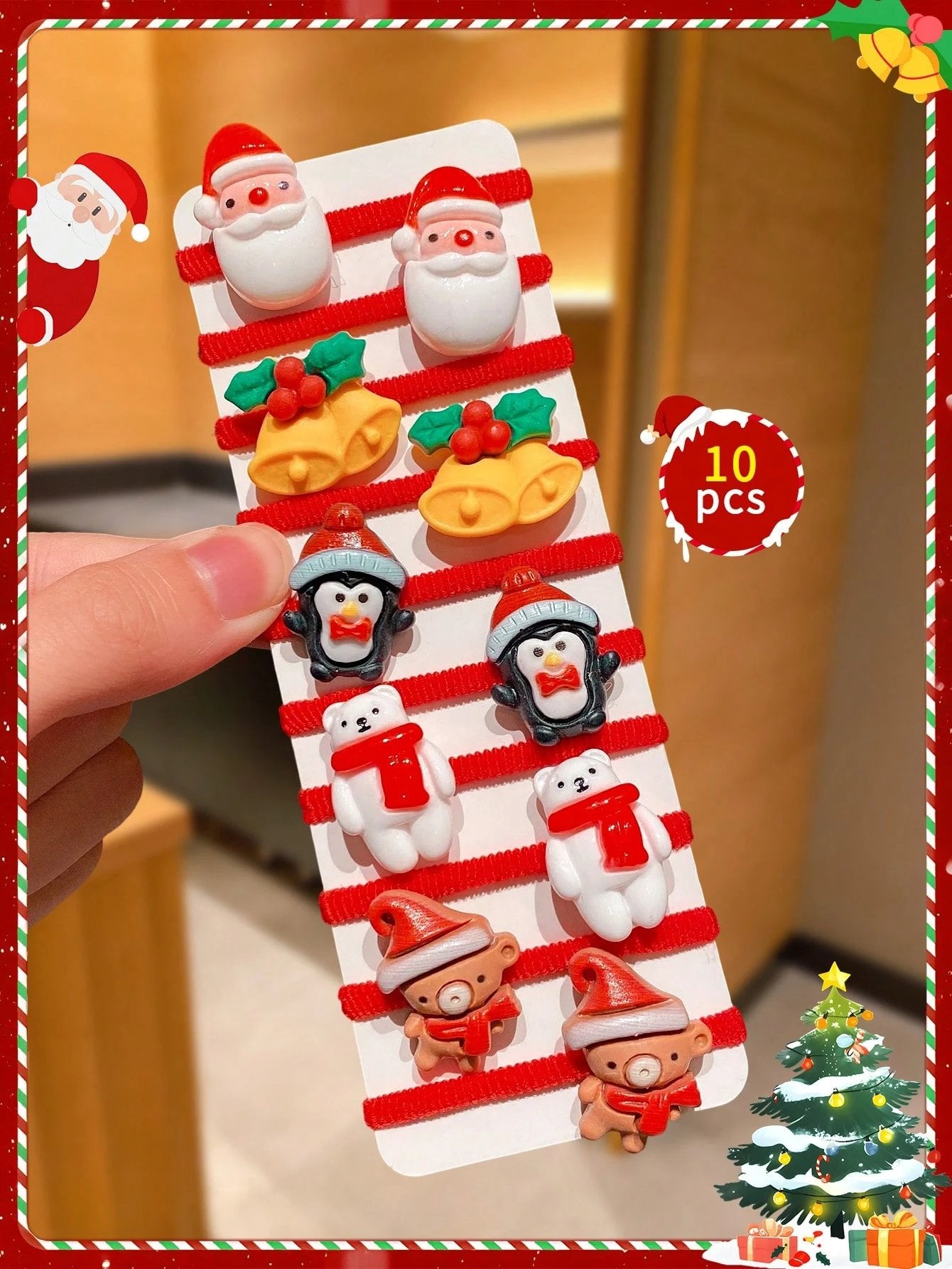🎁Christmas Hot Sale - 🎄10pcs/Set Cute Christmas Hair Scrunchies, Ideal For Holiday Hairstyles🎀