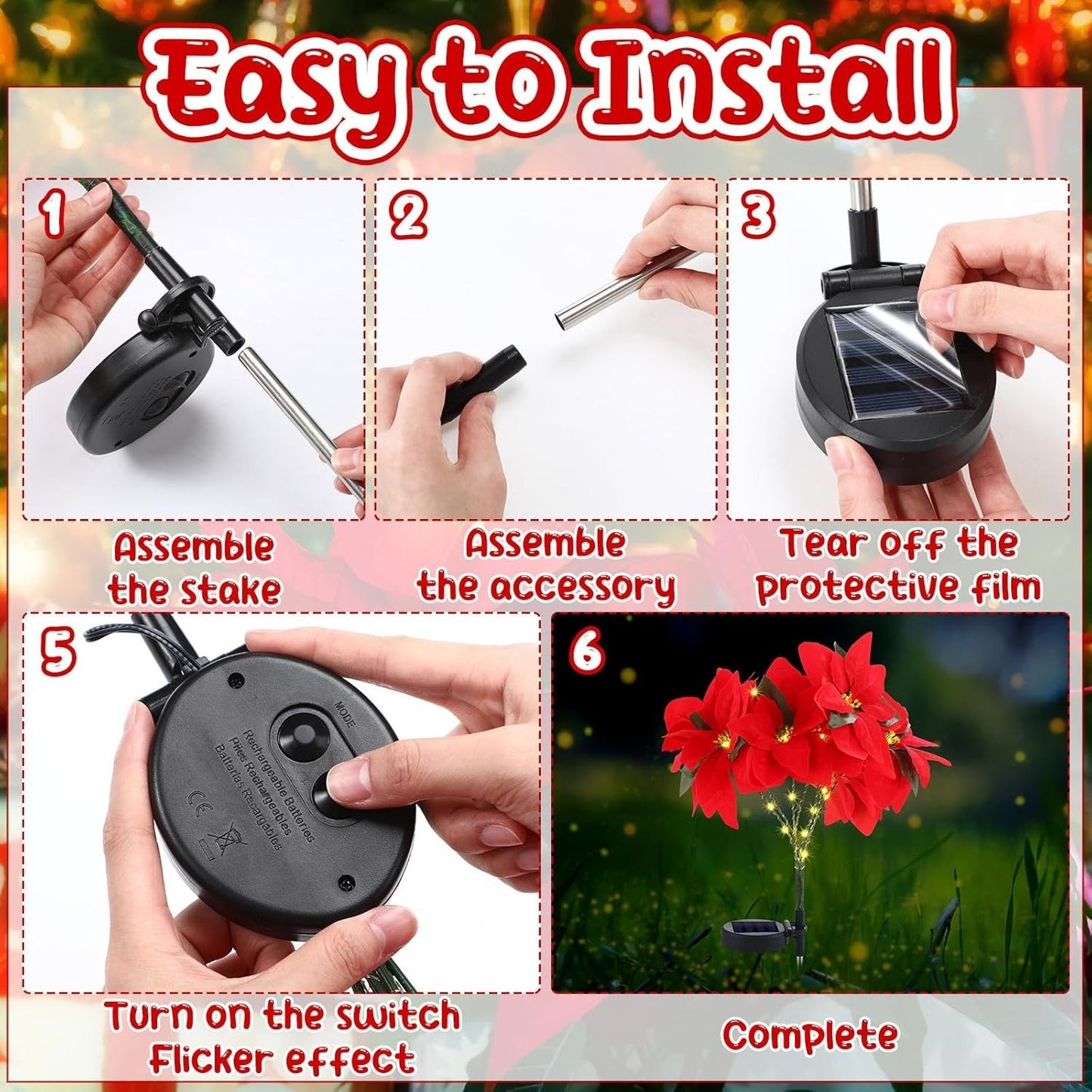 🔥LAST DAY: BUY 3 GET 1 FREE - 🎄Christmas Waterproof Solar Poinsettia Flowers Lights✨