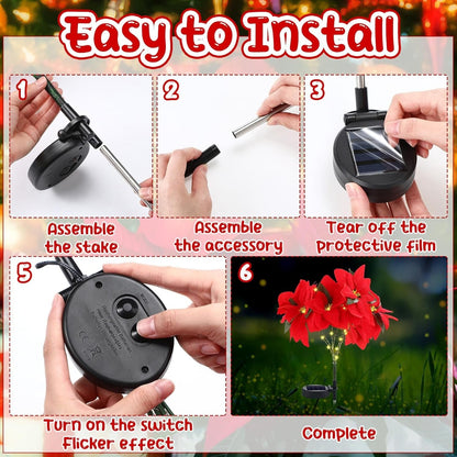 🔥LAST DAY: BUY 3 GET 1 FREE - 🎄Christmas Waterproof Solar Poinsettia Flowers Lights✨