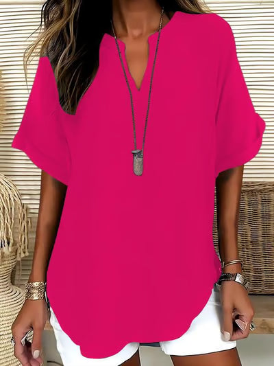 🔥New Arrival 49% OFF🔥Women's Plain Short Sleeve Blouse, Casual Solid Color Top for Daily Wear, Ladies Clothes for All Seasons