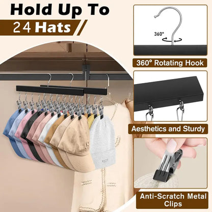 🧢 Wooden Hat Organizer | 12 Clips for Caps, Jeans & More | Space-Saving & Fits All Sizes 🪑