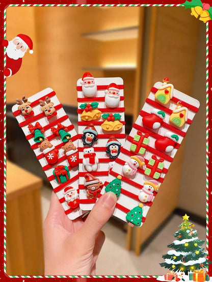 🎁Christmas Hot Sale - 🎄10pcs/Set Cute Christmas Hair Scrunchies, Ideal For Holiday Hairstyles🎀