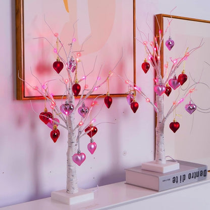 🔥Last Day 49% OFF -Valentines Day Decor Lighted Birch Tree with Heart Ornaments