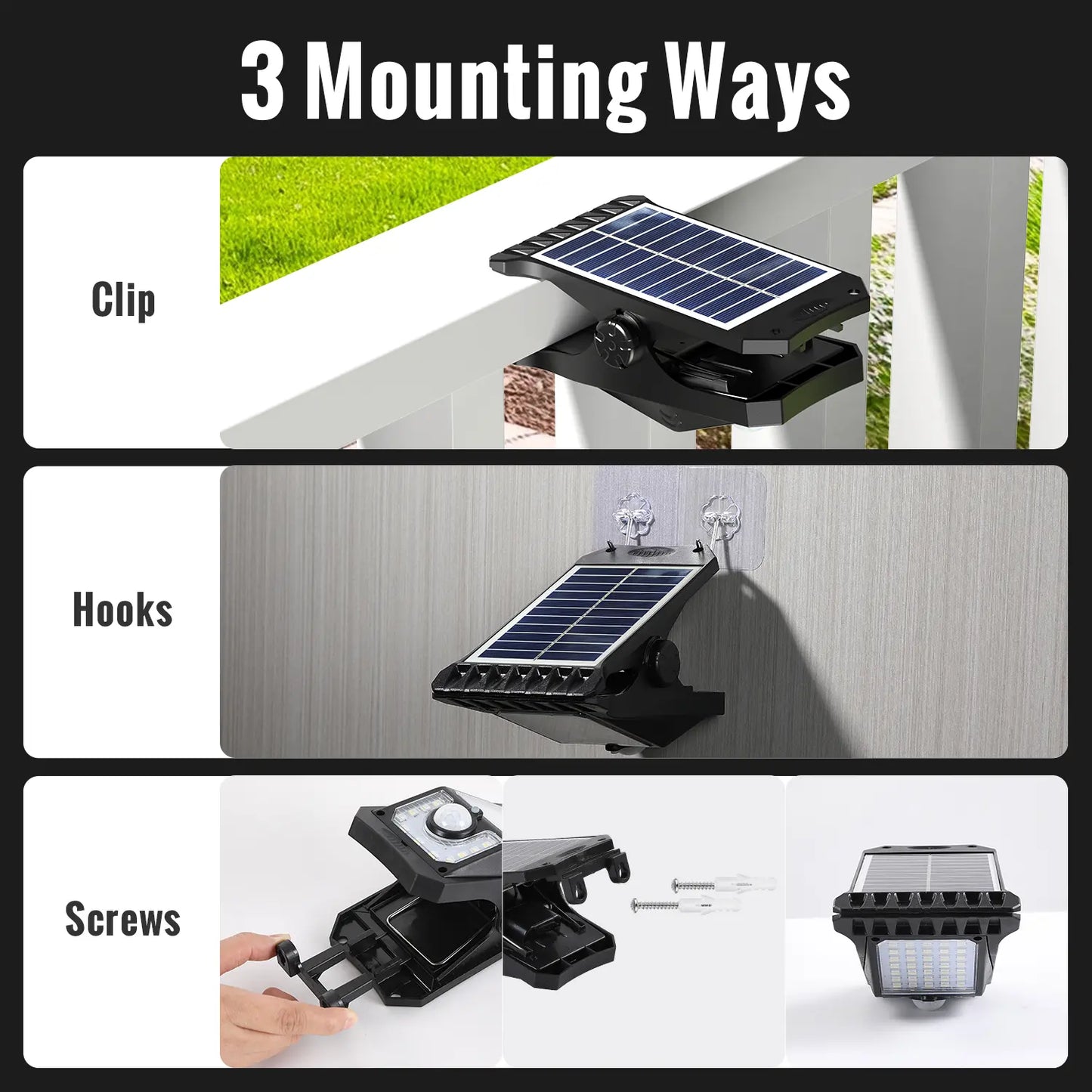 Solar Clip Lights with Motion Sensor,IP65 Waterproof Wireless Security Lighting for Yard