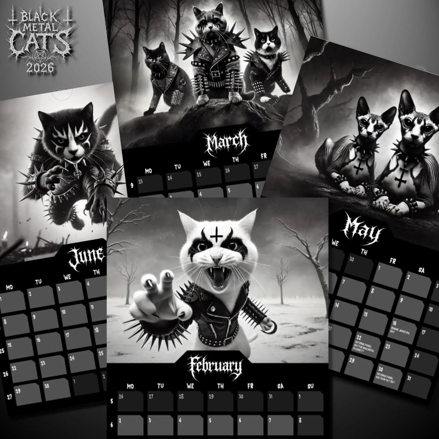 🔥Last Day 50% OFF - 🐱🖤Black Metal Cat Calendar 2026