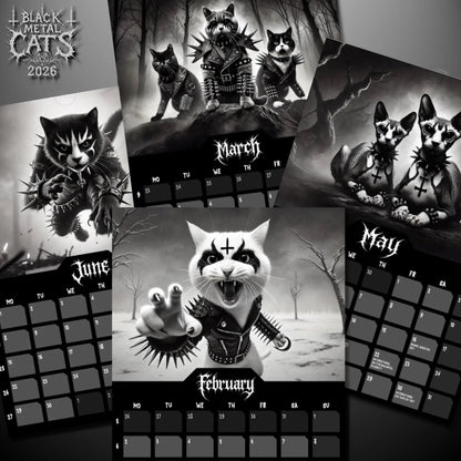 🔥Last Day 50% OFF - 🐱🖤Black Metal Cat Calendar 2026
