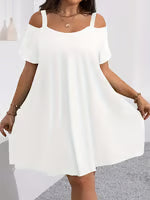 Plus Size Women's Round Neck Short Sleeve Shoulder Cut Out Fitted Casual Midi Dress