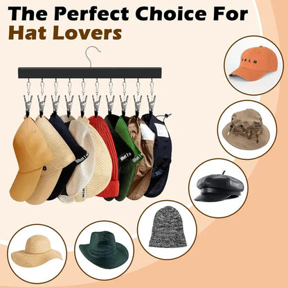 🧢 Wooden Hat Organizer | 12 Clips for Caps, Jeans & More | Space-Saving & Fits All Sizes 🪑