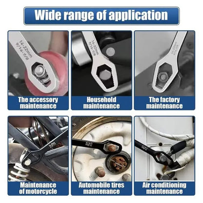 Universal Car  Wrench,8-22mm Self-tightening Wrench,Double-head Torx Spanner,Non-Slip Multi-function Wrench for Most Nuts & Bolts Repair,Professional Car Assembly & Disassembly Tool.
