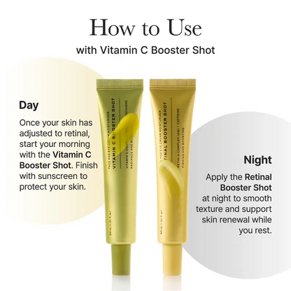 Booster Shot Skin Renewal Duo - Vitamin C & Retinal for Day And Night Brightening, Pore Minimizing, Moisturizing, and Fades Dark Spots