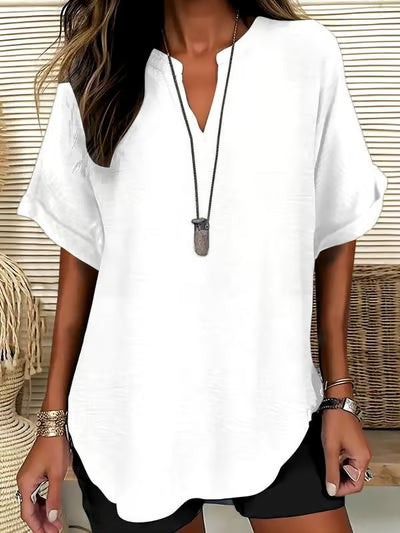 🔥New Arrival 49% OFF🔥Women's Plain Short Sleeve Blouse, Casual Solid Color Top for Daily Wear, Ladies Clothes for All Seasons