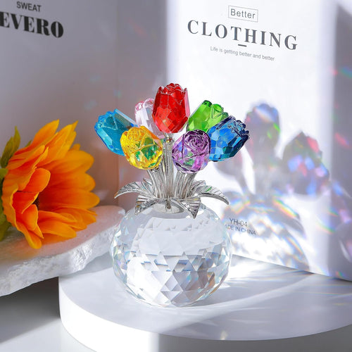 ⏰Last 4 hours Sale: Save 50%-Crystal Colorful Rose Flower Collectible Figurine with Vase