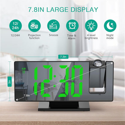 LED Projection Alarm Clock ⏰✨ Large Display, Rotating Projector, Brightness Control & Voice Mode 📽️🌙