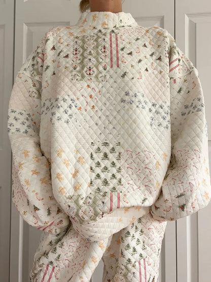 🎅Christmas Bestseller! - ❄️🧣Christmas Holiday Quilted Mockneck Sweatshirt Set(✨Same as in the video)