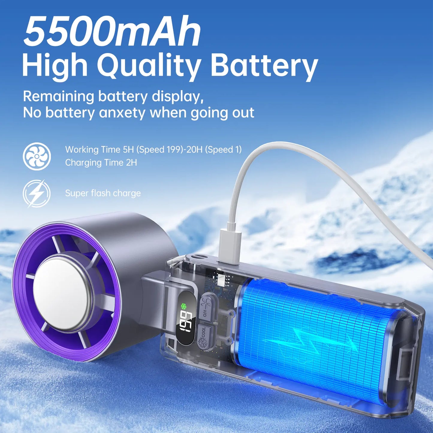 Ice Fan Portable Handheld High Speed Fan 199 Adjustable Levels Foldable for Summer Travel Vacation Essentials& Outdoor Activities with 13000 RPM Turbine Engine cool fan