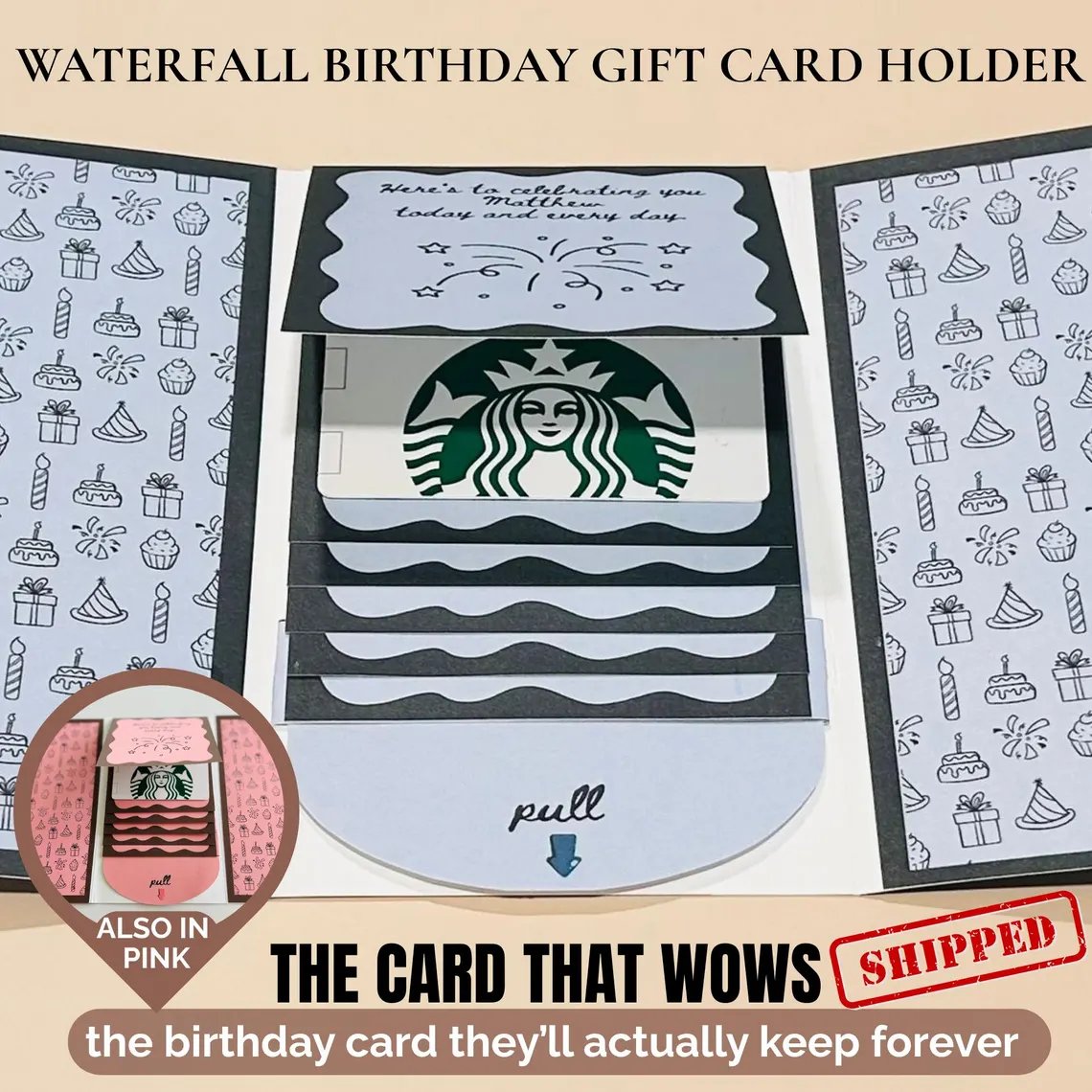 🎁LAST DAY 50% OFF - 🎂✨ Handmade Waterfall Birthday Gift Card Booklet