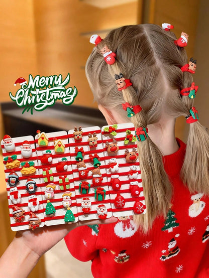 🎁Christmas Hot Sale - 🎄10pcs/Set Cute Christmas Hair Scrunchies, Ideal For Holiday Hairstyles🎀