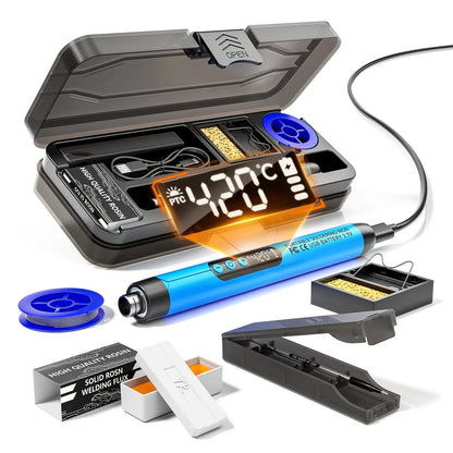 LCD Portable USB Adjustable-Temperature Soldering Iron Gun, Corded Solder Iron, Home DIY Soldering Kit with Storage Box, Electronic Soldering Tool