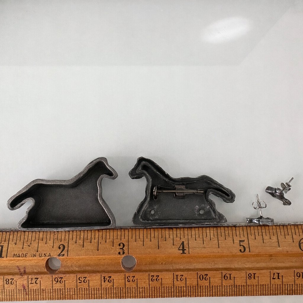 🐈‍⬛✨Vintage Handcrafted Pewter Cat Pin With Kitten Pierced Earrings & Necklace