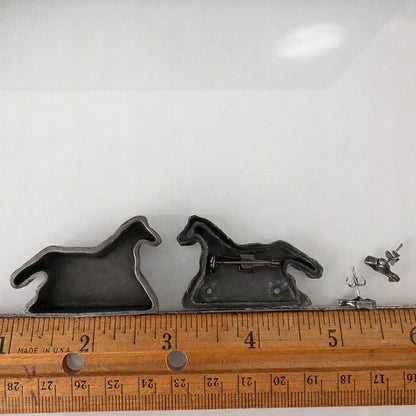🐈‍⬛✨Vintage Handcrafted Pewter Cat Pin With Kitten Pierced Earrings & Necklace