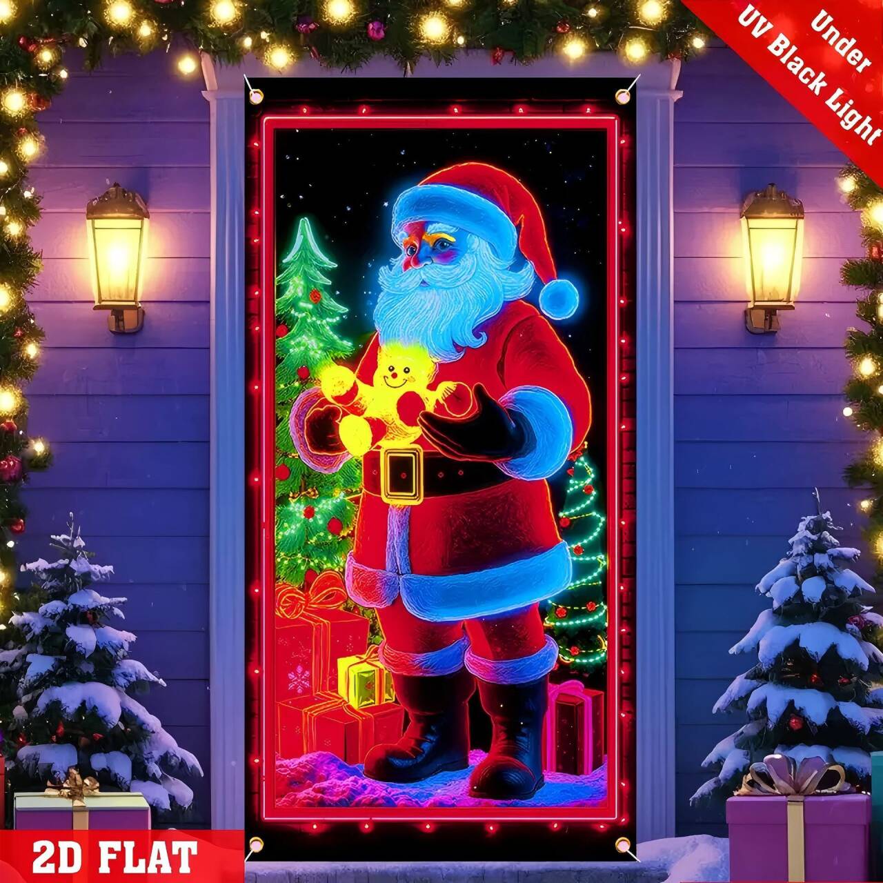🔥LAST DAY 49% OFF - ✨UV Activated Night Glow Fluorescent Christmas Door Cover Party Banner🌟