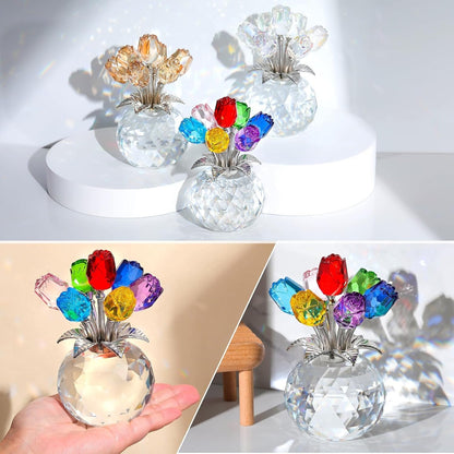 ⏰Last 4 hours Sale: Save 50%-Crystal Colorful Rose Flower Collectible Figurine with Vase