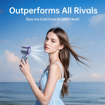 Ice Fan Portable Handheld High Speed Fan 199 Adjustable Levels Foldable for Summer Travel Vacation Essentials& Outdoor Activities with 13000 RPM Turbine Engine cool fan