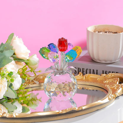 ⏰Last 4 hours Sale: Save 50%-Crystal Colorful Rose Flower Collectible Figurine with Vase
