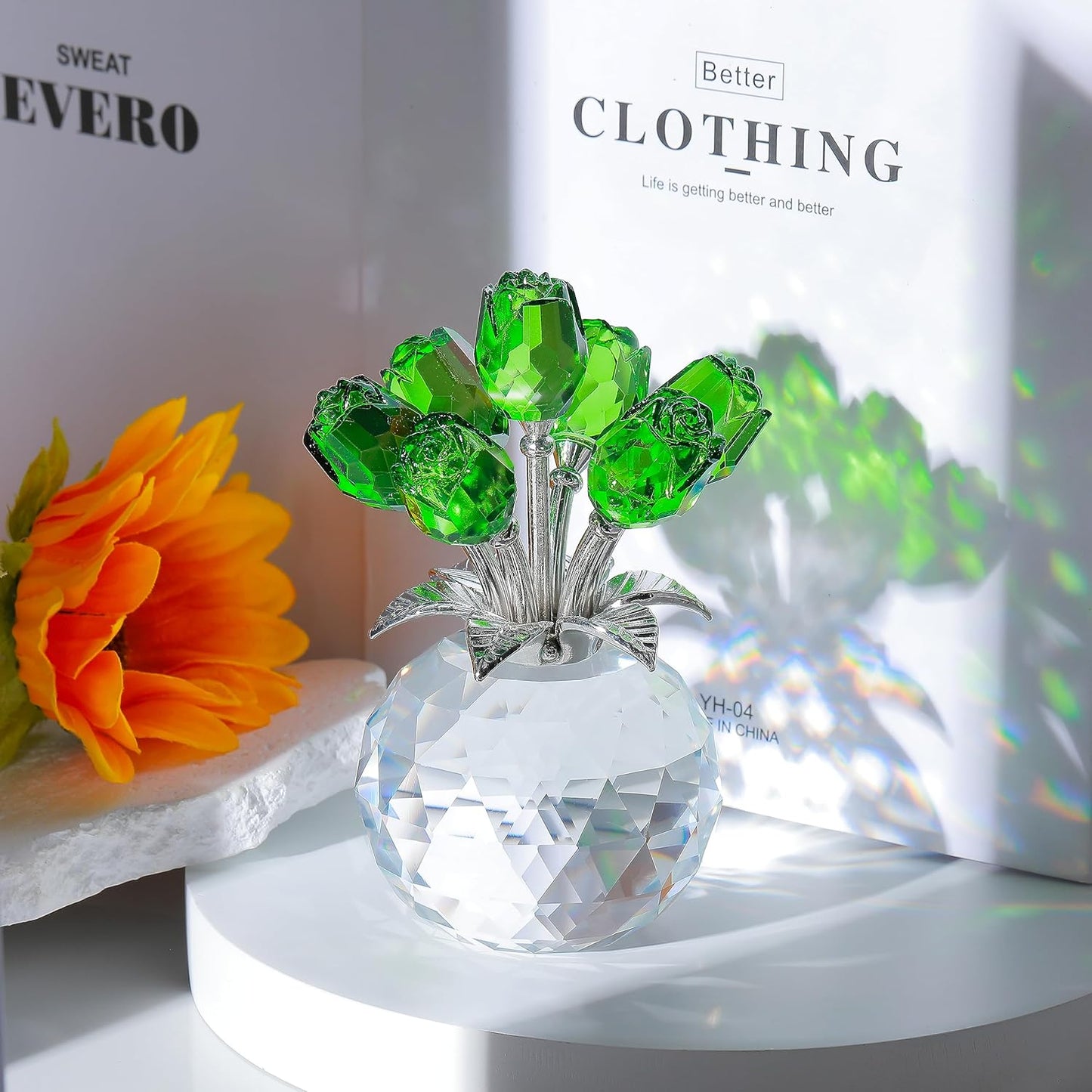 ⏰Last 4 hours Sale: Save 50%-Crystal Colorful Rose Flower Collectible Figurine with Vase