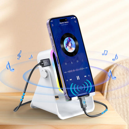 Wireless Induction Audio Speaker Stand, 5-in-1 Phone Stand, 3500mAh Rechargeable Emergency Power , 360° Adjustable Phone