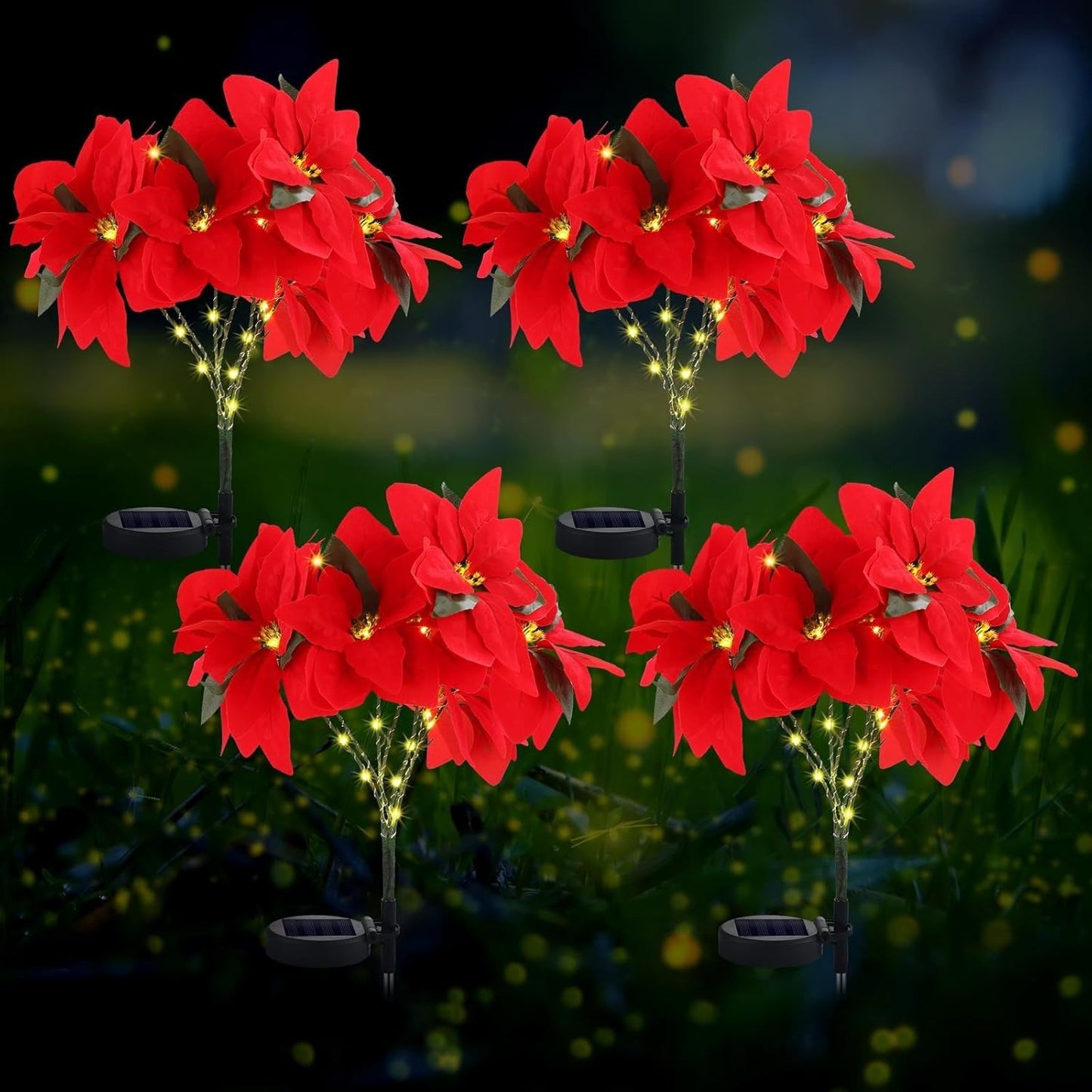🔥LAST DAY: BUY 3 GET 1 FREE - 🎄Christmas Waterproof Solar Poinsettia Flowers Lights✨