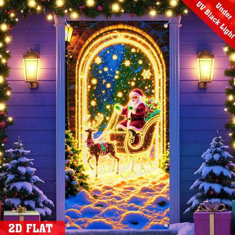 🔥LAST DAY 49% OFF - ✨UV Activated Night Glow Fluorescent Christmas Door Cover Party Banner🌟