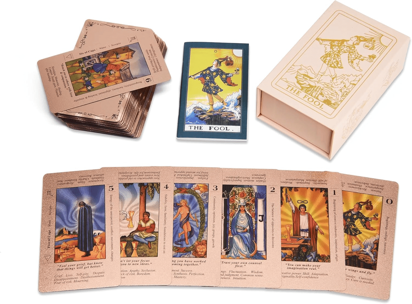 🔮Rose Gold Witchy Tarot Deck – Waterproof Foil & Guide Book for Beginners