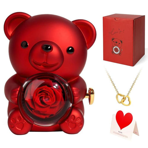 🐻❤️Cute Teddy Bear with Preserved Rose(✨Necklace Included)