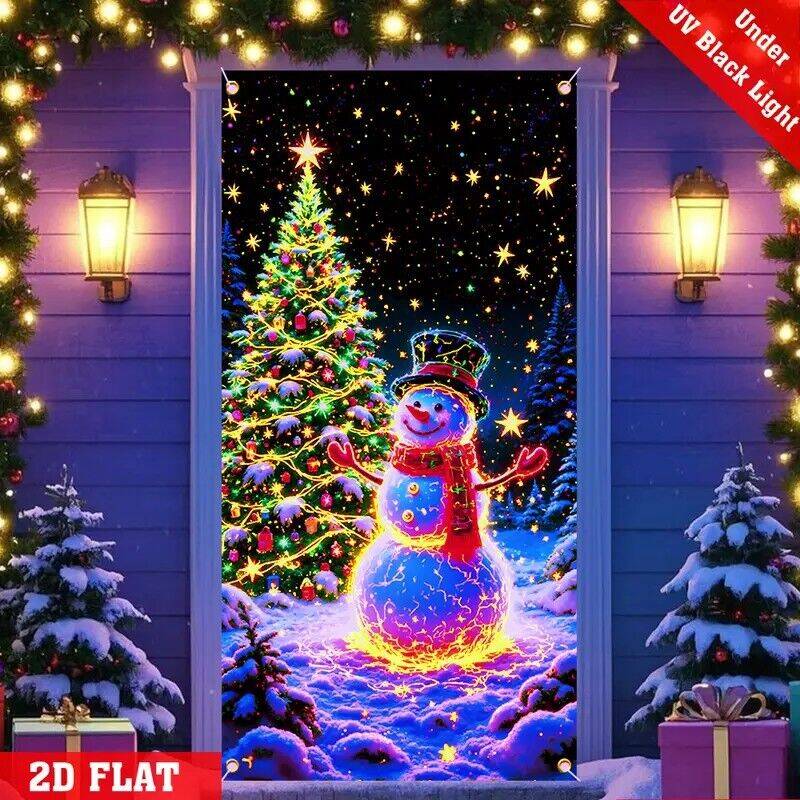 🔥LAST DAY 49% OFF - ✨UV Activated Night Glow Fluorescent Christmas Door Cover Party Banner🌟