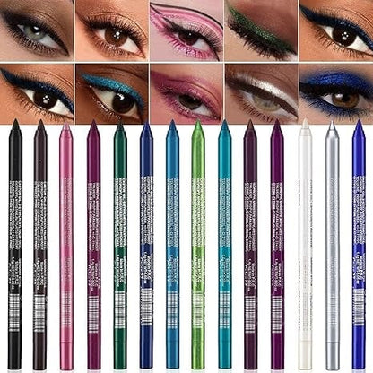 🔥LAST DAY 49% OFF -14-Pack Eyeliner Pencil Waterproof Colored Gel Liners with Metallic & Shimmer Finishes Smudge-Proof